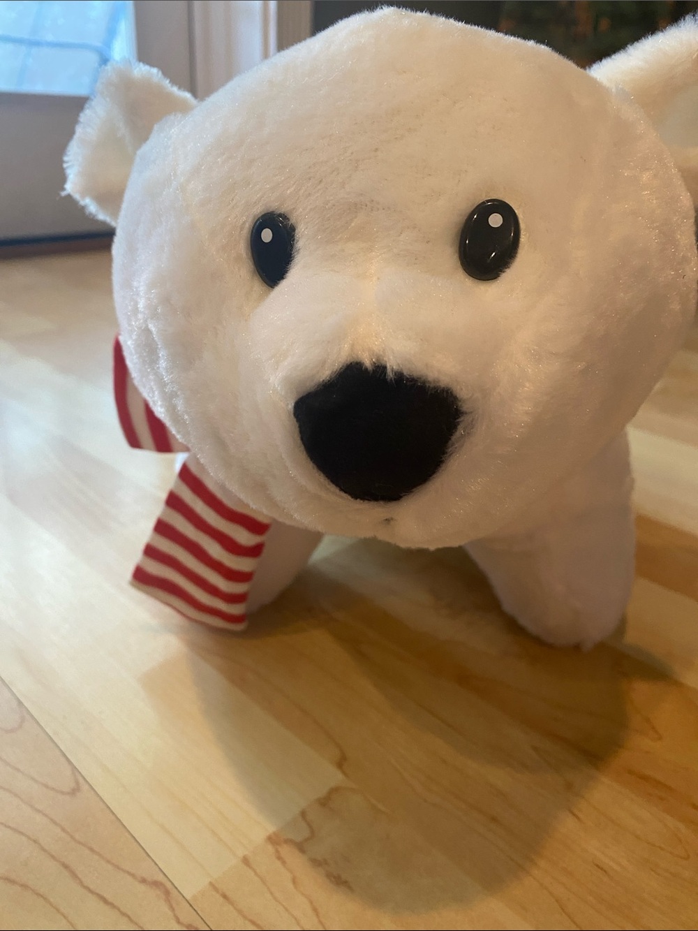 Plush 15” White Polar Bear with Striped Scarf